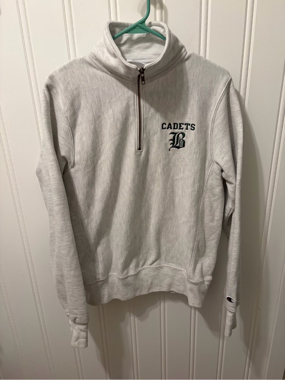 Champion Reverse Weave Quarter Zip Sweatshirt Heather Gray Benedictine Cadets S